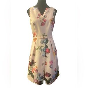 Ted Baker Cream Pink Sleeveless V-neck Sundress 2 EUC